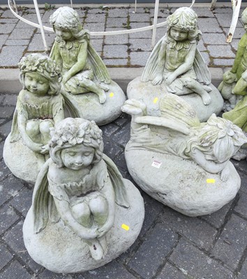 Lot 1422 - Five reconstituted stone garden figures of...