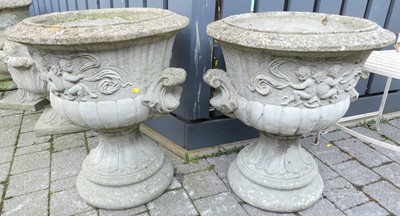 Lot 1433 - A pair of reconstituted stone garden pedestal...