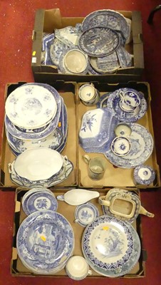 Lot 606 - Four boxes of mainly Victorian blue & white...