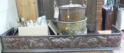 Lot 1393 - An Arts & Crafts floral embossed copper fire...