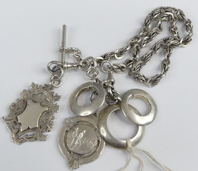 Lot 443 - A silver watch chain, having lobster claw...