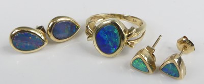 Lot 450 - A modern 14ct gold opal set dress ring, size L;...