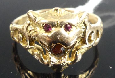 Lot 487 - A 14ct gold carved bat ring, having ruby set...