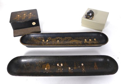 Lot 575 - A Japanese export black lacquered gilt...