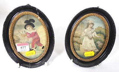 Lot 577 - A pair of 19th century stump work pictures of...