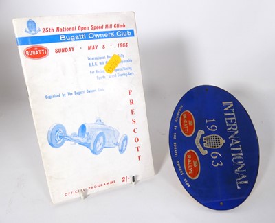 Lot 591 - A Bugatti Rallye Owners' Club plaque 1963,...