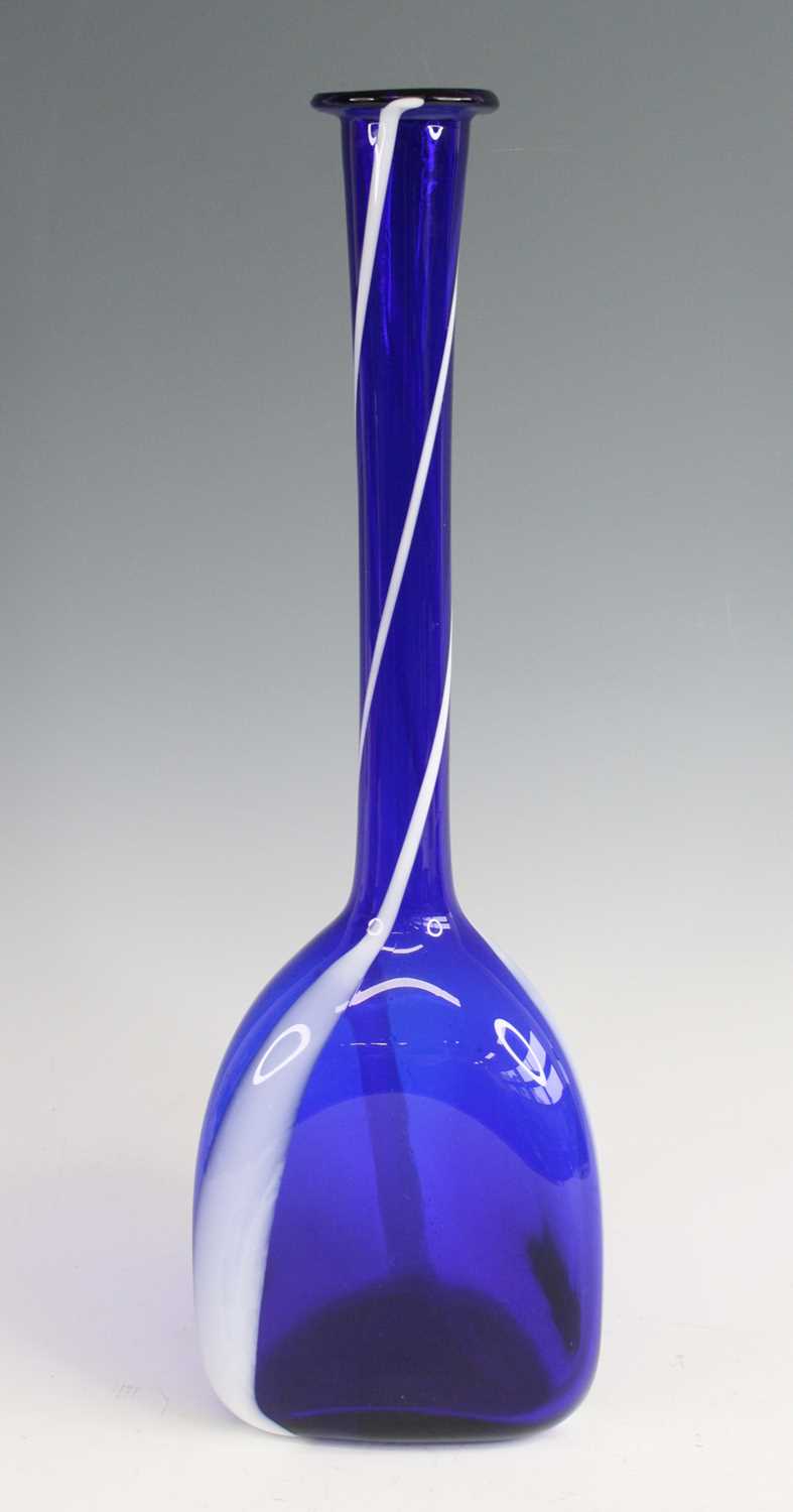 Lot 67 - An Empoli large elongated blue glass bottle...
