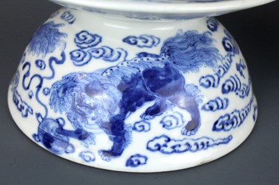 Lot 2023 - A pair of Chinese blue and white candle stands,...