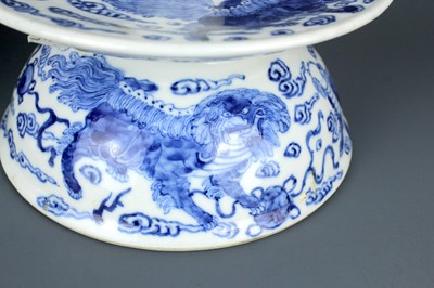 Lot 2023 - A pair of Chinese blue and white candle stands,...