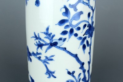 Lot 2038 - A small Chinese blue and white sleeve vase,...