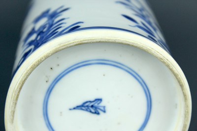 Lot 2038 - A small Chinese blue and white sleeve vase,...