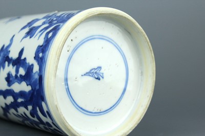 Lot 2038 - A small Chinese blue and white sleeve vase,...