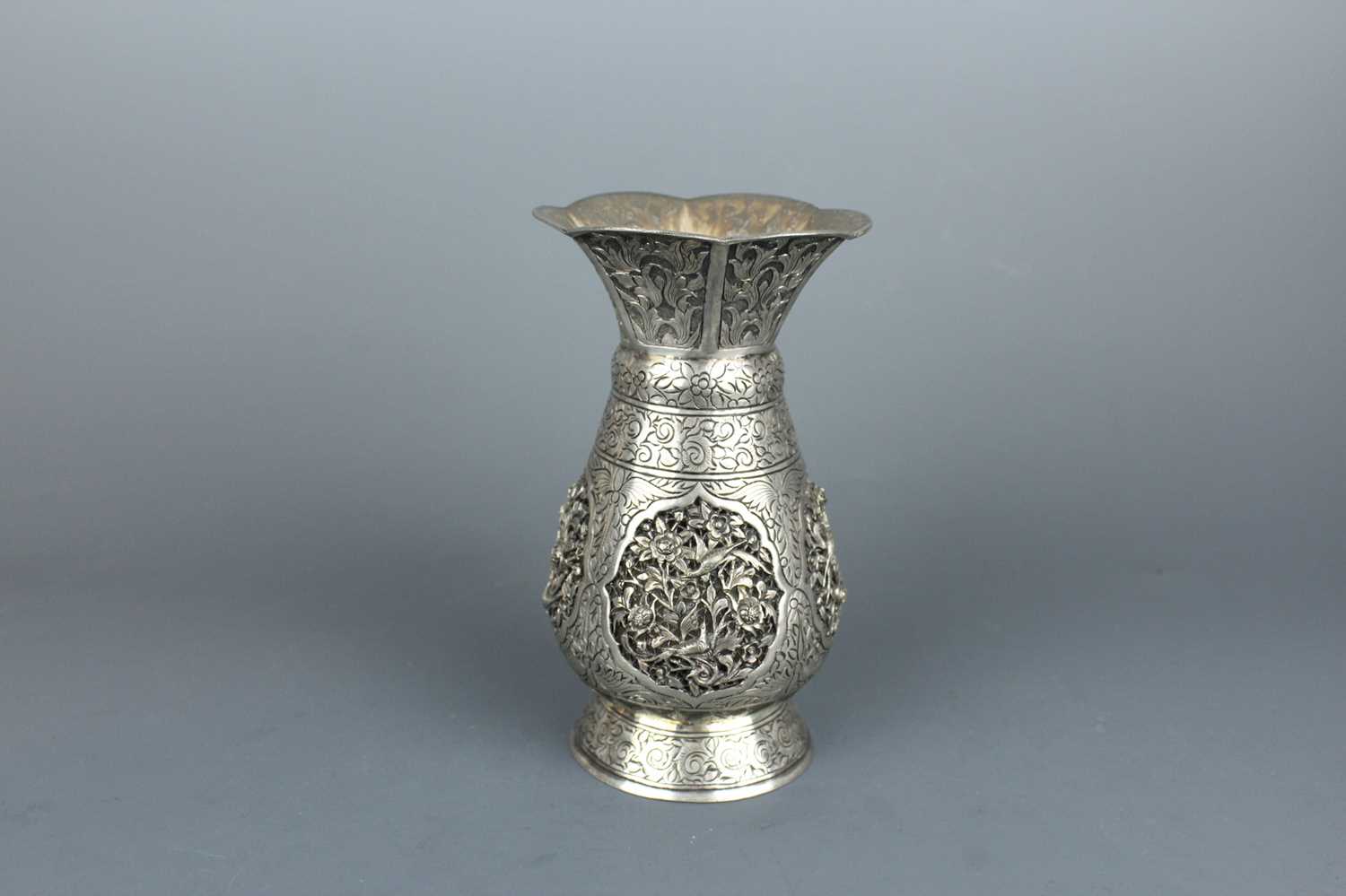 Lot 2064 - A silver “birds and flowers” vase, Republican...