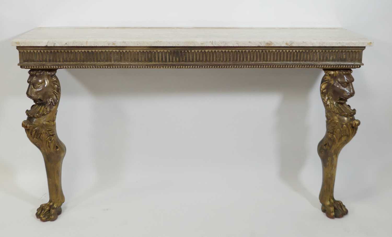 Lot 1417 - A Louis XV style giltwood console table,...