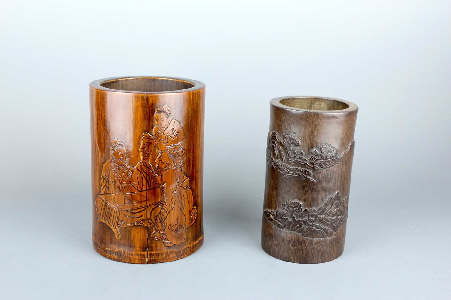 Lot 2089 - Two Chinese bamboo carved brush pots, 19th and...