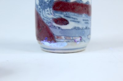 Lot 2002 - Three Chinese underglaze blue and red snuff...