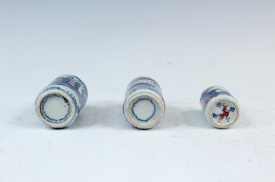 Lot 2002 - Three Chinese underglaze blue and red snuff...