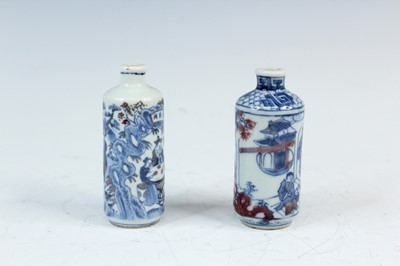 Lot 2004 - Two Chinese underglaze blue and red snuff...