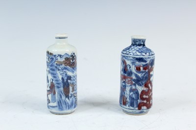 Lot 2004 - Two Chinese underglaze blue and red snuff...