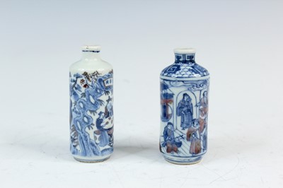 Lot 2004 - Two Chinese underglaze blue and red snuff...