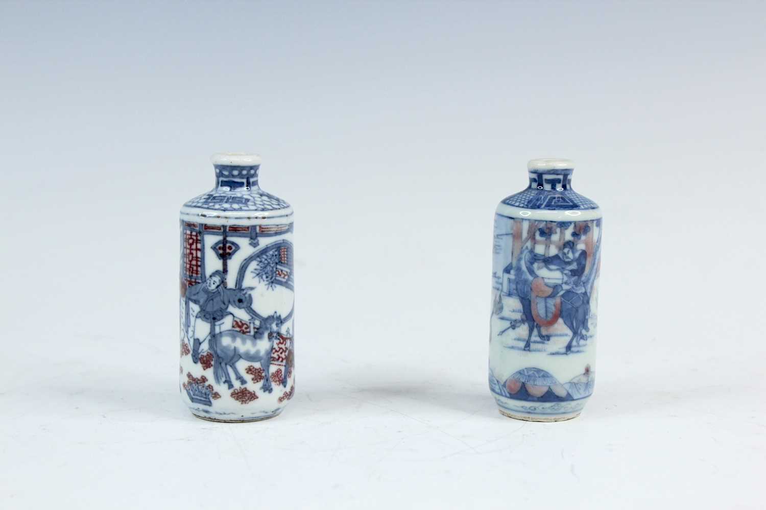 Lot 2005 - Two Chinese underglaze blue and red snuff...
