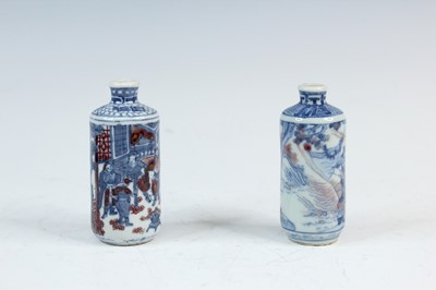 Lot 2005 - Two Chinese underglaze blue and red snuff...