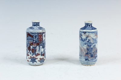 Lot 2005 - Two Chinese underglaze blue and red snuff...