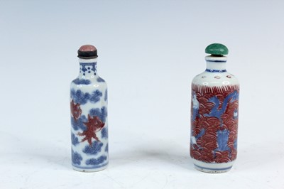 Lot 2006 - Two Chinese underglaze blue and red snuff...