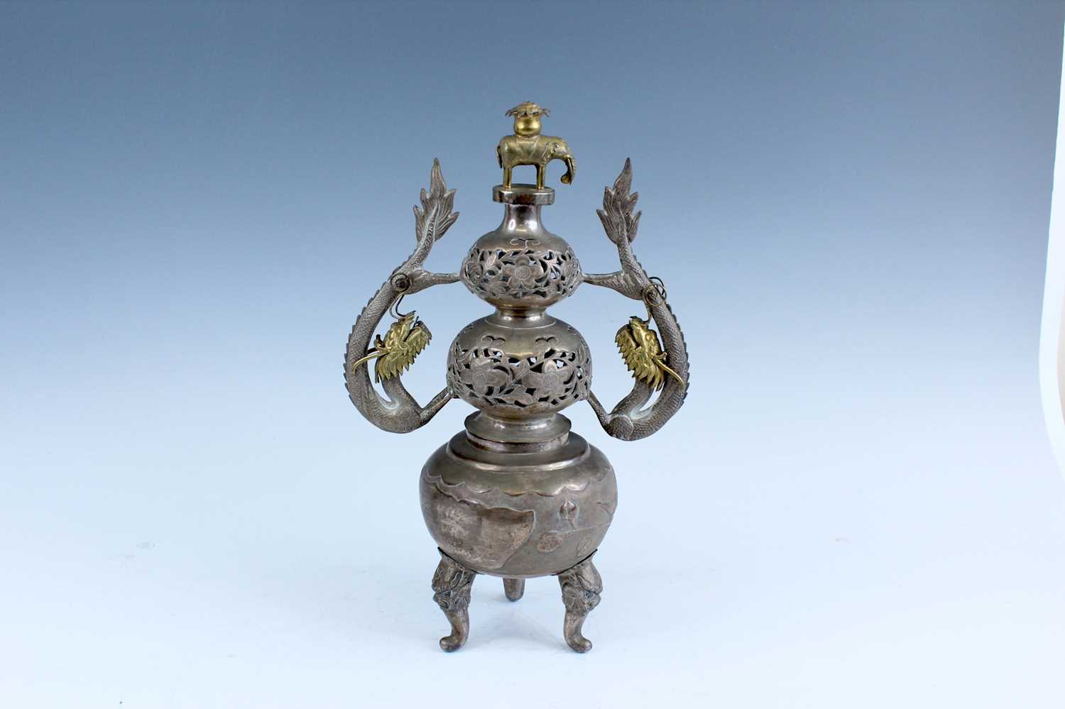 Lot 2070 - A Chinese white metal/bronze multilayered...
