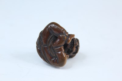 Lot 2233 - Six Japanese wood netsuke of seated figures,...