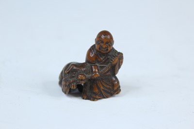 Lot 2233 - Six Japanese wood netsuke of seated figures,...