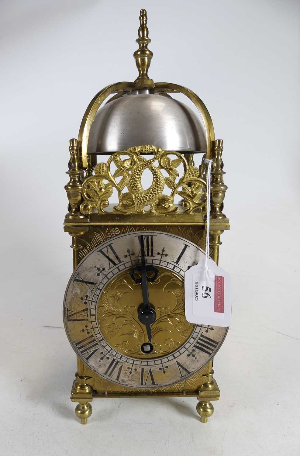 Lot 56 - A reproduction brass lantern clock, having...