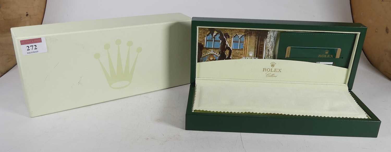 Lot 272 - A Rolex Cellini watch box, in green leather,...