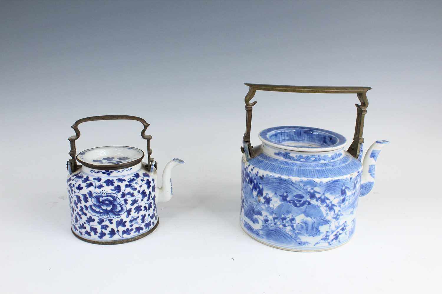 Lot 2026 - Two Chinese blue and white teapots with...