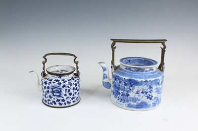 Lot 2026 - Two Chinese blue and white teapots with...