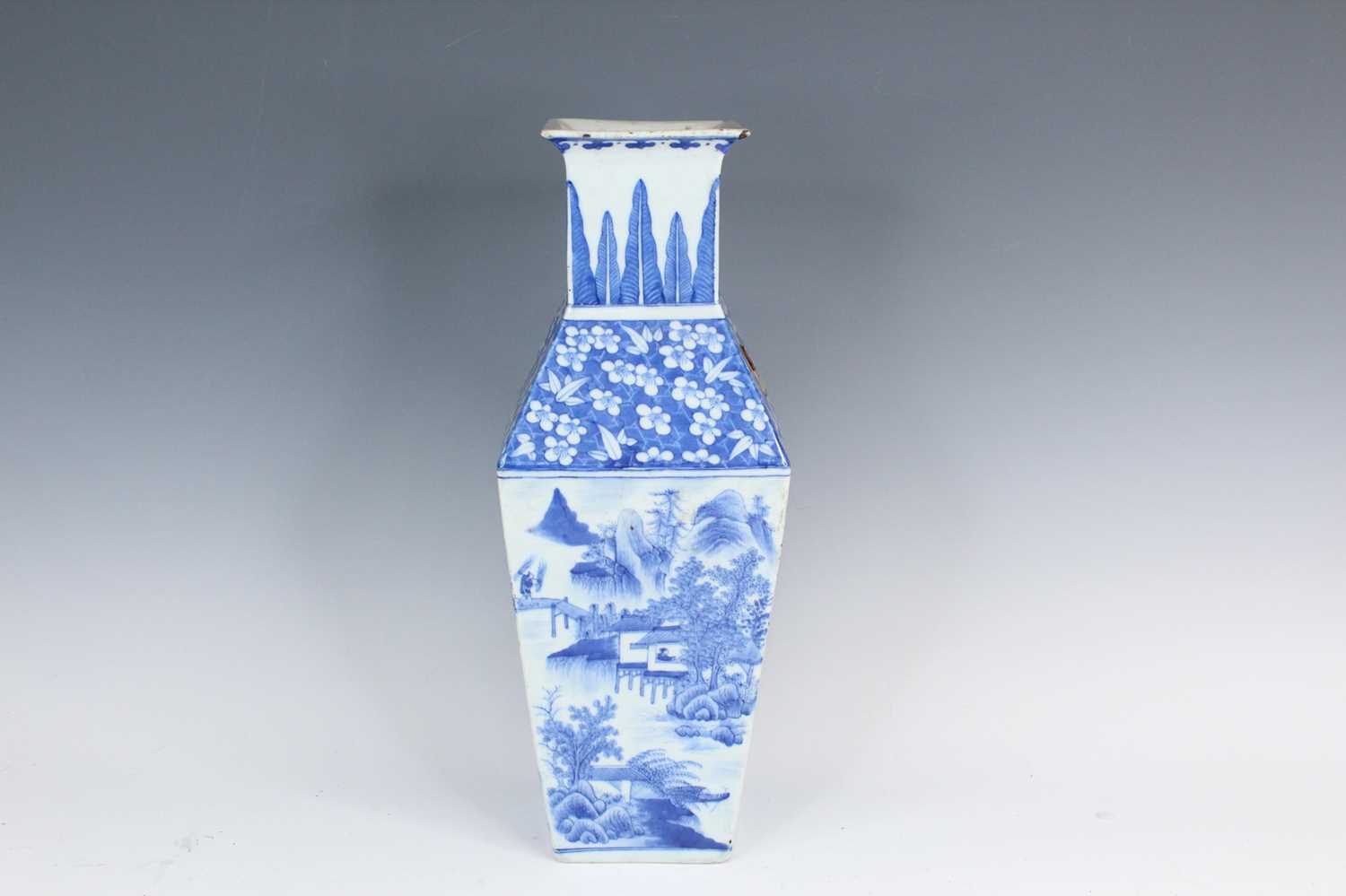 Lot 2028 - A Chinese blue and white ‘landscape’ square...