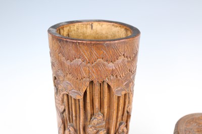 Lot 2090 - Two Chinese bamboo carved vessels, late 19th...