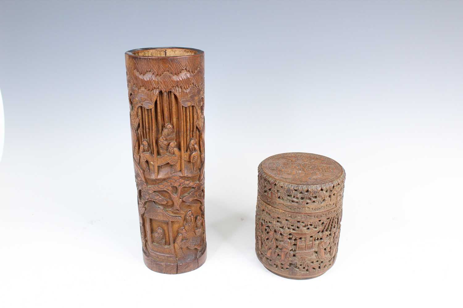 Lot 2090 - Two Chinese bamboo carved vessels, late 19th...