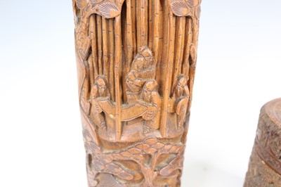 Lot 2090 - Two Chinese bamboo carved vessels, late 19th...