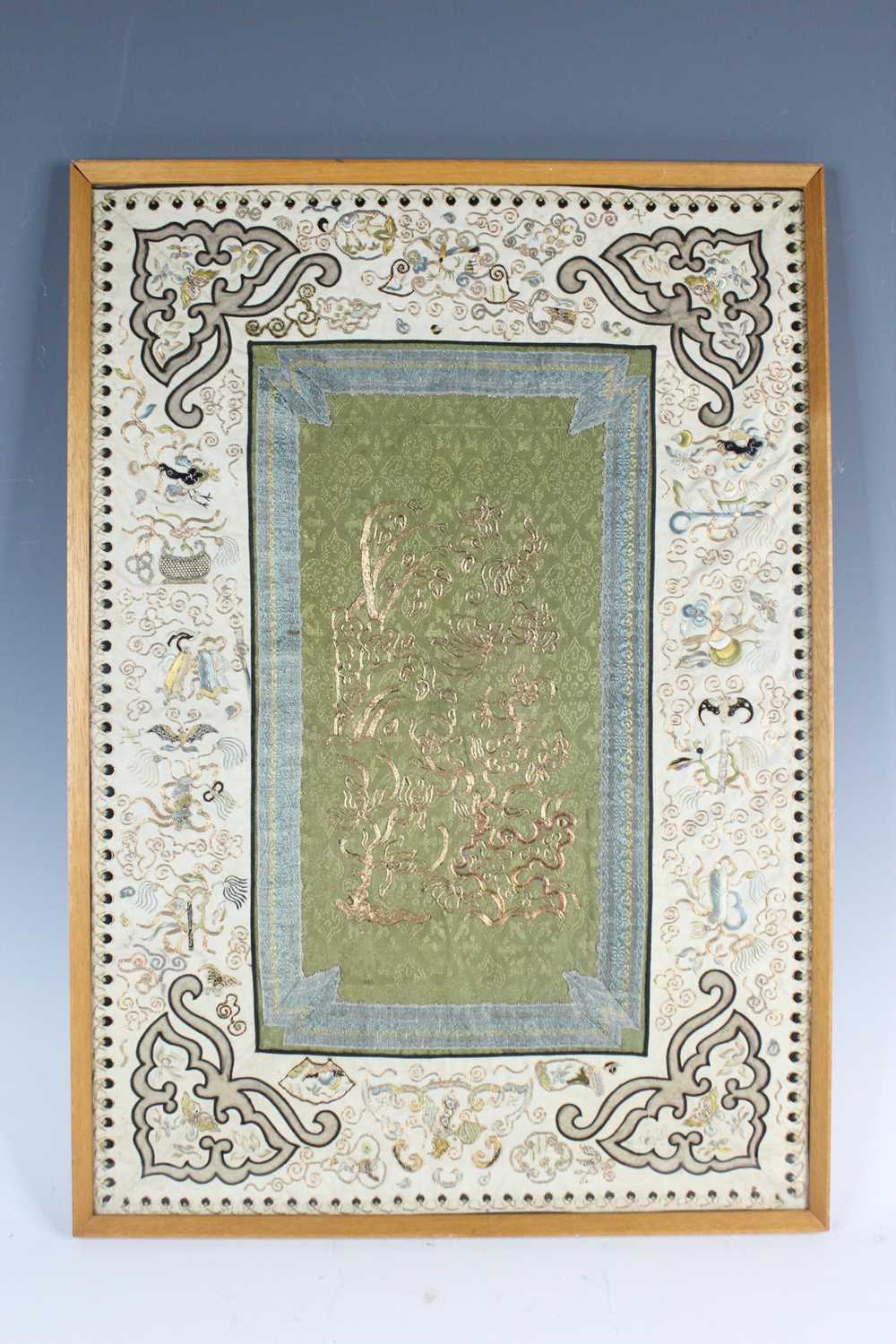 Lot 2084 - A Chinese framed embroidery panel, late 19th...