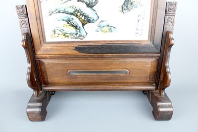 Lot 2096 - A Chinese hardwood table screen with an...