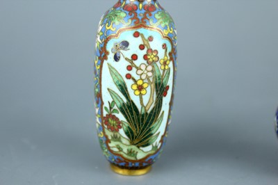 Lot 2008 - A set of three Chinese cloisonné enamel ‘birds...