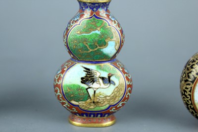 Lot 2008 - A set of three Chinese cloisonné enamel ‘birds...