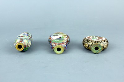 Lot 2008 - A set of three Chinese cloisonné enamel ‘birds...