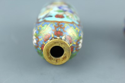 Lot 2008 - A set of three Chinese cloisonné enamel ‘birds...