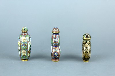 Lot 2008 - A set of three Chinese cloisonné enamel ‘birds...