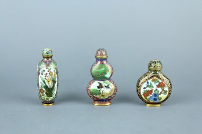 Lot 2008 - A set of three Chinese cloisonné enamel ‘birds...