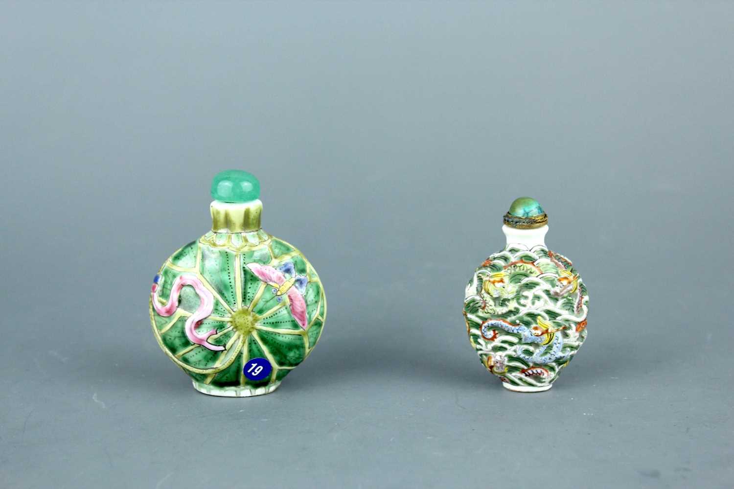 Lot 2014 - Two Chinese porcelain snuff bottles, late 19th...