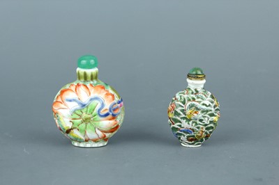 Lot 2014 - Two Chinese porcelain snuff bottles, late 19th...