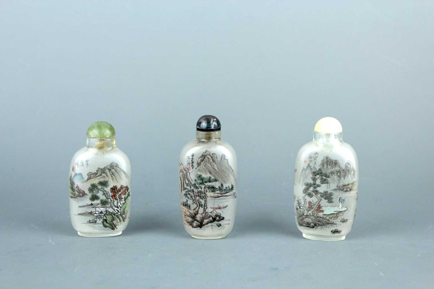 Lot 2018 - A set of three Chinese inside-painted glass...